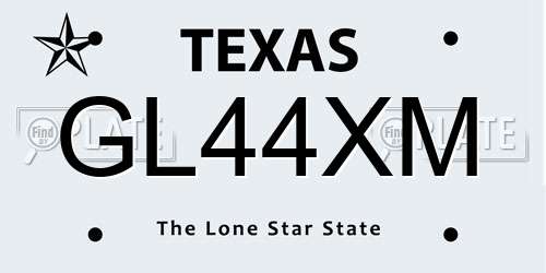GL44XM Texas License Plate