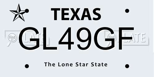 GL49GF Texas License Plate