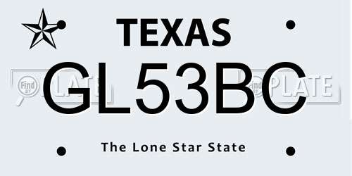 GL53BC Texas License Plate