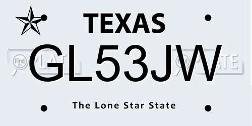 GL53JW Texas License Plate
