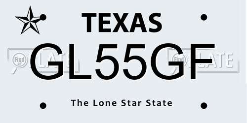 GL55GF Texas License Plate