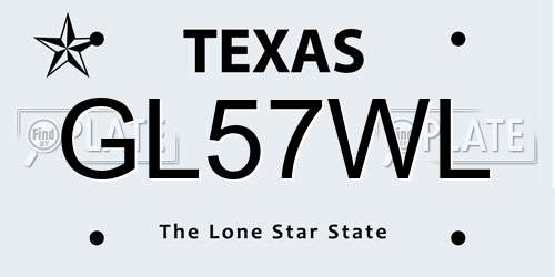 GL57WL Texas License Plate