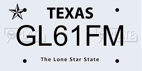GL61FM Texas License Plate