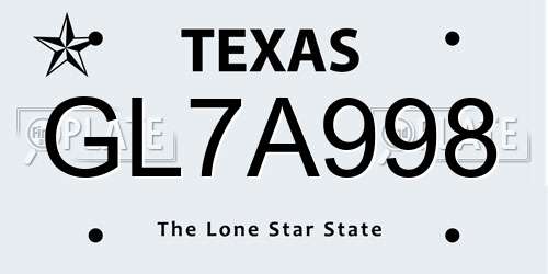 GL7A998 Texas License Plate