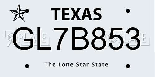 GL7B853 Texas License Plate
