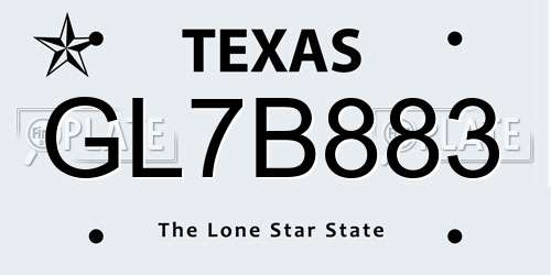 GL7B883 Texas License Plate