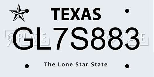 GL7S883 Texas License Plate
