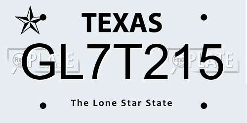 GL7T215 Texas License Plate