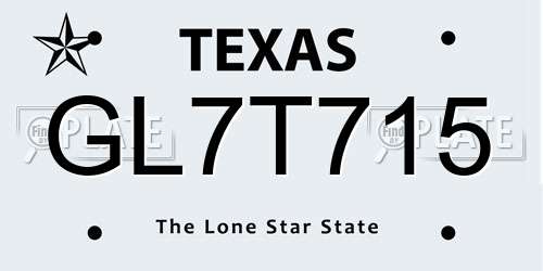 GL7T715 Texas License Plate