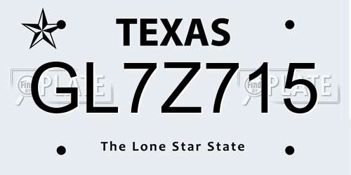 GL7Z715 Texas License Plate