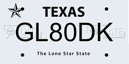GL80DK Texas License Plate
