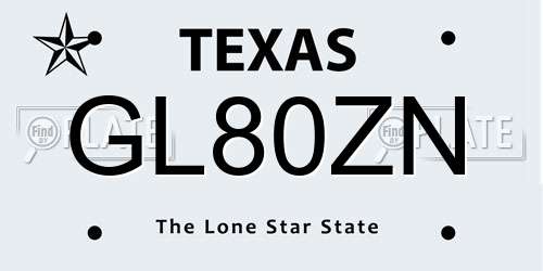 GL80ZN Texas License Plate