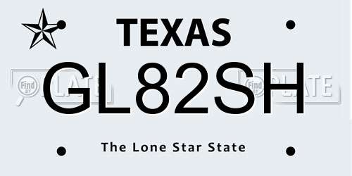 GL82SH Texas License Plate