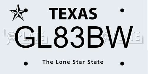 GL83BW Texas License Plate