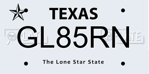 GL85RN Texas License Plate