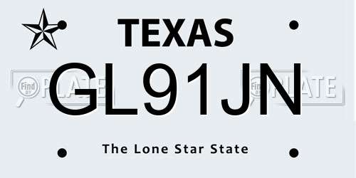 GL91JN Texas License Plate
