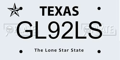 GL92LS Texas License Plate