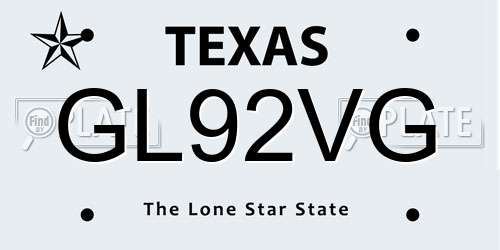 GL92VG Texas License Plate
