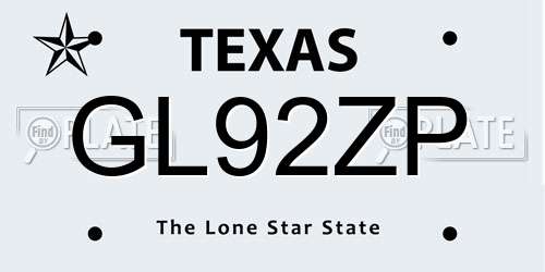 GL92ZP Texas License Plate