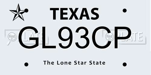 GL93CP Texas License Plate