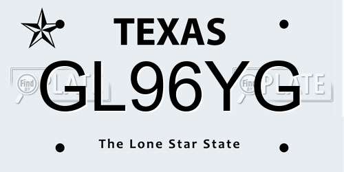 GL96YG Texas License Plate