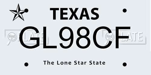 GL98CF Texas License Plate