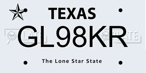 GL98KR Texas License Plate
