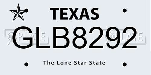 GLB8292 Texas License Plate