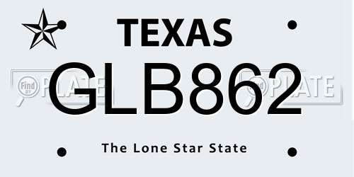 GLB862 Texas License Plate