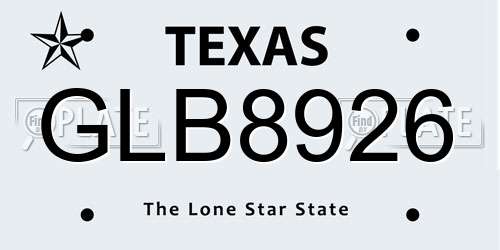 GLB8926 Texas License Plate