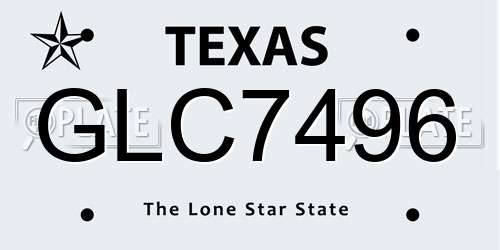 GLC7496 Texas License Plate