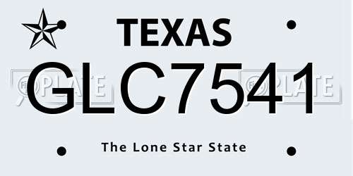 GLC7541 Texas License Plate