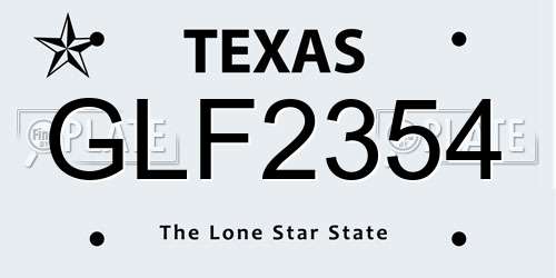 GLF2354 Texas License Plate