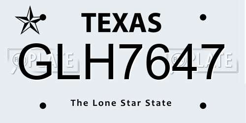 GLH7647 Texas License Plate