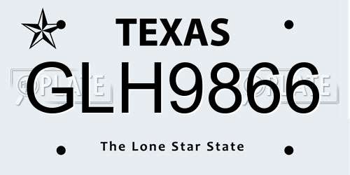 GLH9866 Texas License Plate