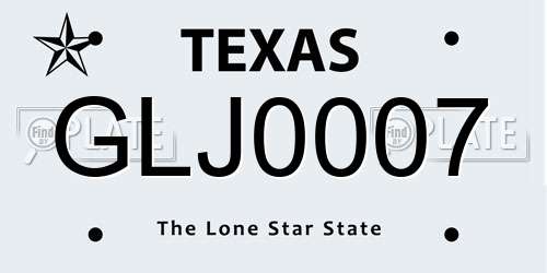 GLJ0007 Texas License Plate