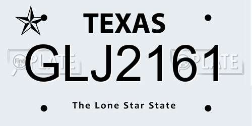 GLJ2161 Texas License Plate