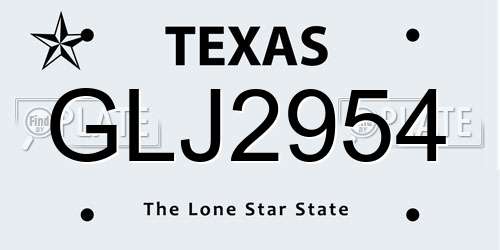 GLJ2954 Texas License Plate