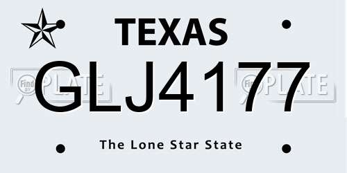 GLJ4177 Texas License Plate