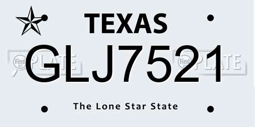 GLJ7521 Texas License Plate