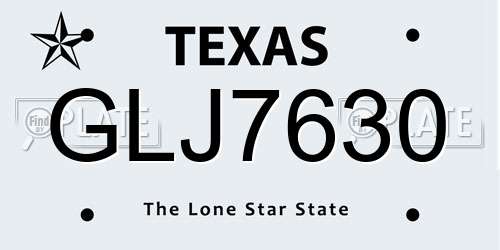 GLJ7630 Texas License Plate