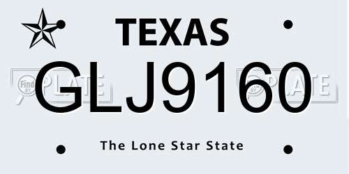 GLJ9160 Texas License Plate