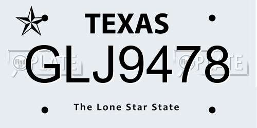 GLJ9478 Texas License Plate