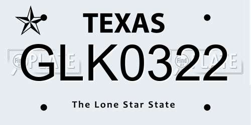 GLK0322 Texas License Plate