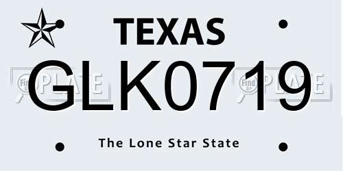 GLK0719 Texas License Plate