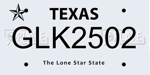 GLK2502 Texas License Plate