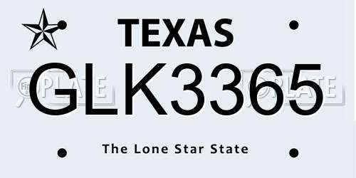 GLK3365 Texas License Plate