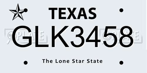 GLK3458 Texas License Plate