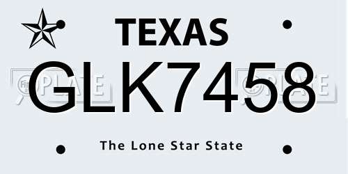 GLK7458 Texas License Plate