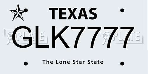 GLK7777 Texas License Plate
